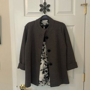 Jon & Anna Swing Jacket and Coordinating Cut-Away Shoulders Floral Blouse sz Lg